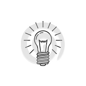 Simple vector line art icon of a shining light bulb