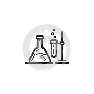 Simple vector line art outline icon of chemical beakers