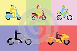 Simple vector of man riding various type of motorbikes