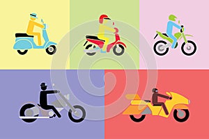Simple vector of man riding various type of motorbikes photo
