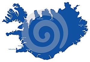 Simple Vector Map of Iceland with Cities
