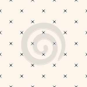 Simple vector monochrome geometric seamless pattern with small crosses, stars