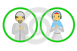 Simple Vector Muslim & Muslimah man and Woman Islam Call Center or customer service
