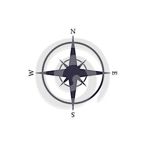 Simple vector nautical compas icon. Navigation map sign