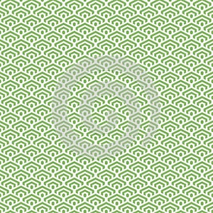 Simple vector pixel art olivine and light green seamless pattern of minimalistic geometric scaly hexagon pattern in japan