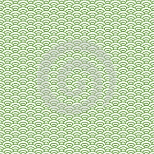 Simple vector pixel art seamless pattern of minimalistic olivine and light green scaly japanese water waves pattern
