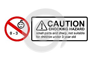 Simple Vector Red Black, Caution Sign, Warning or Caution Hazard not suitable for children under 0 - 3 year old, contain small and