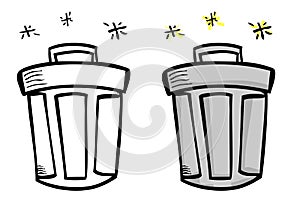 Simple Vector Set 2 Hand Draw Sketch of sparkling Clean and tidy trash bin