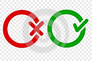 Simple Vector Sign Icon Style Green Thick line true and Red false, at transparent effect background