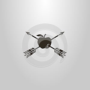Simple vector symbol of two arrows pierced an apple