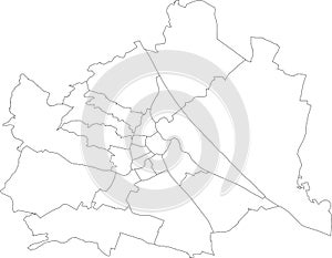 White map of districts of Vienna, Austria