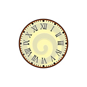 Simple Vintage Clock Vector with Roman Letters as Numbers on the Clockface