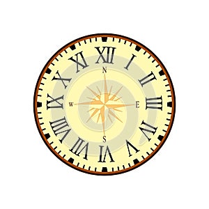 Simple Vintage Clock Vector with Roman Letters as Numbers on the Clockface