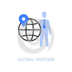 Simple visualised global partner icon symbol