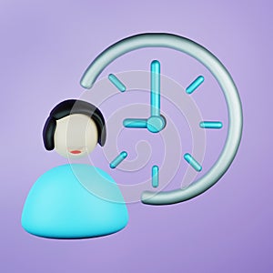 Simple visualization of a deline icon - character and clock. 3D rendering