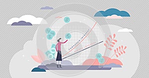 Simple vs compound interest concept, flat tiny person vector illustration