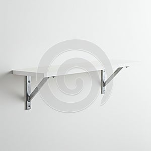 Simple wall-mounted shelf with a flat, rectangular, white surface supported by two