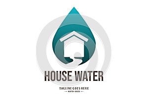 Simple Water Drop House River Creek Spring Logo Design