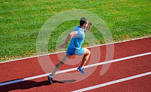 Simple ways to improve running speed and endurance. Athlete runner sporty shape in motion. Man athlete run to achieve