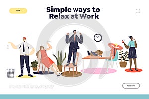 Simple ways to relax at work landing page concept with business people stressed or on break