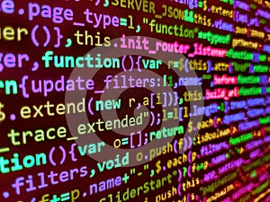 Simple website HTML code with colourful tags in browser view on dark background. Information technology website coding standards