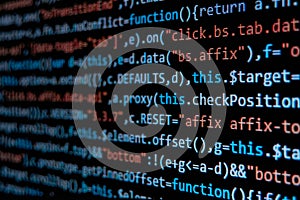 Simple website HTML code with colourful tags in browser view on dark background. Orange text.