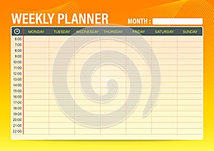 Simple Weekly schedule planner template with orange to yellow gradient background