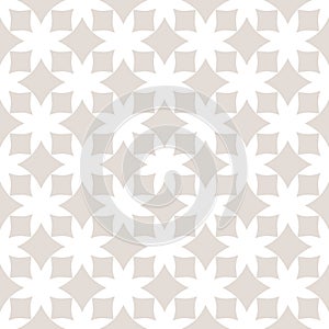 Simple white and beige vector geometric seamless pattern with squares, diamonds