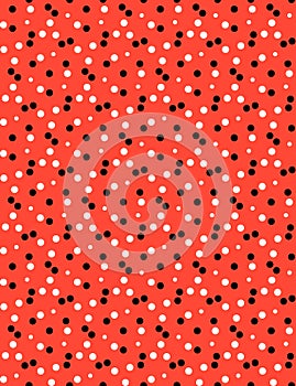 Simple white and black polka dots on a red background