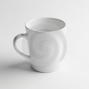 Simple White Ceramic Mug with Handle on a White Background porcelain