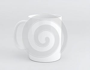 Simple White Ceramic Mug on Light Gray Background, Studio Shot