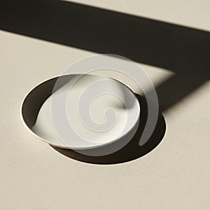 A simple white ceramic plate rests