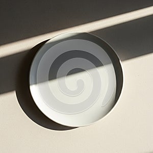 A simple white ceramic plate sits