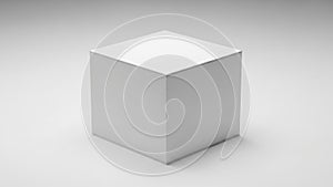 Simple White Cube on a Light Gray Background geometric shape