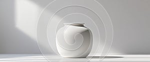 A simple white jar sitting on a brightly lit surface. photo