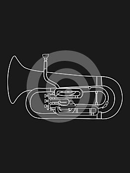 White line contour drawing of Euphonium musical instrument illustration photo