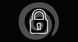 Simple White Padlock Icon on a Minimalist Black Background for Security Concepts
