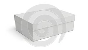 Simple white rectangular box with lid placed on a plain background