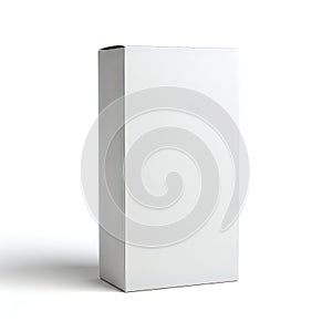 A simple white rectangular box standing alone on a plain white background