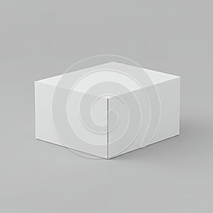 A simple, white, rectangular cardboard box is set against a light gray background. The