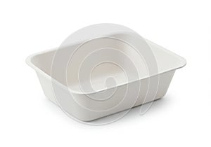 Simple white rectangular container with rounded corners on white background