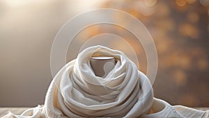 Simple White Scarf Mockup with Cozy Autumn Vibes photo