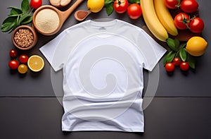 Simple white t-shirt mockup on a gray background