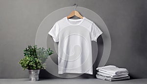 simple white t-shirt mockup on a gray background