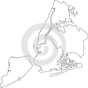 White map of boroughs of the New York City, USA