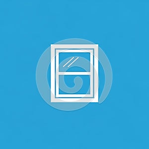 A simple white window icon is centered on a solid blue background. The window has