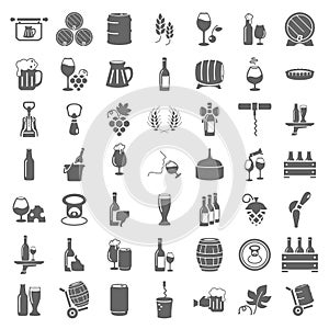 Simple wine and beer universal icons set