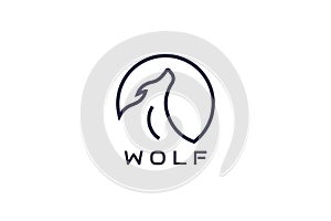 simple wolf head design. with a line in a circle