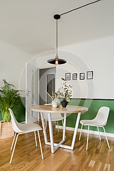 Simple wooden dining table in living room