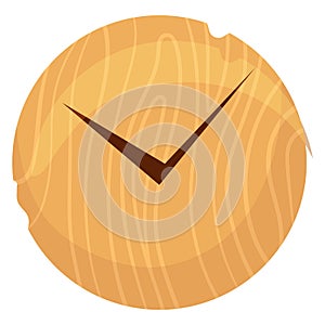 Simple wooden wall clock design, minimalist timepiece illustration. Classic round clock, home decor vector illustration